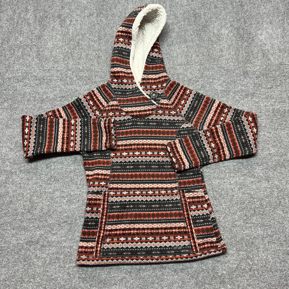 Köppen Sweater Womens Medium Black Fair Isle Hooded Pullover Fleece Lined Warm